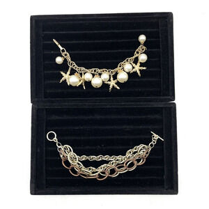 Lot of 2 Vintage Chunky Chain Pearl Starfish Fashion Bracelets